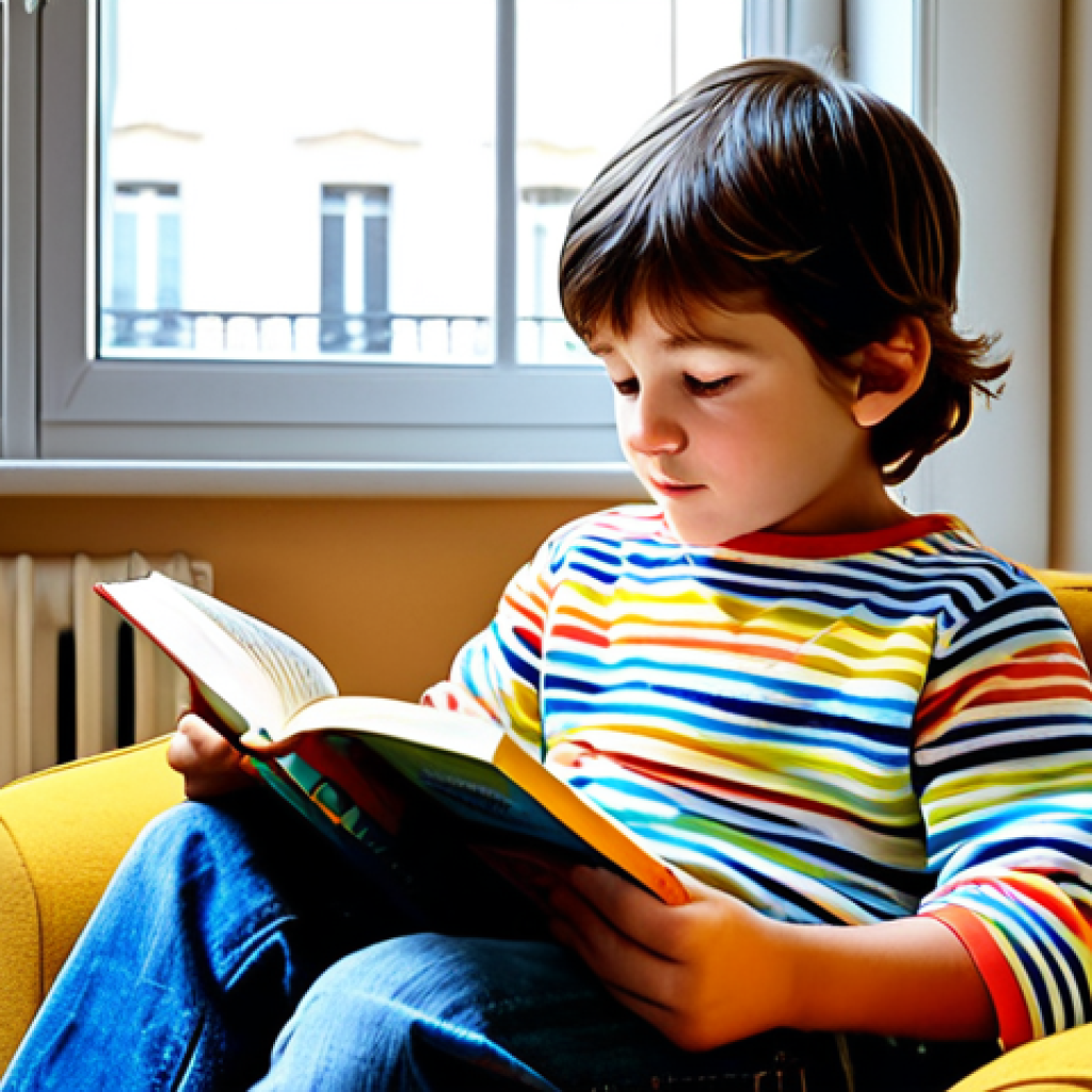 독서지도사 자격증 활용 사례 - A Child Enchanted by a Book**

"A young French child, maybe 6 years old, sitting comfortably in a co...