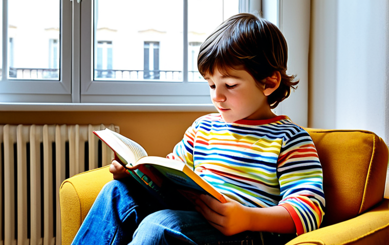 독서지도사 자격증 활용 사례 - A Child Enchanted by a Book**
"A young French child, maybe 6 years old, sitting comfortably in a co...