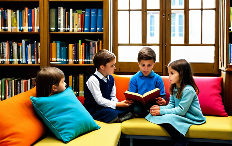 독서지도사 관련 국가 지원 프로그램 - A Cozy Library Scene**

"A group of French children, fully clothed in appropriate attire, are sittin...