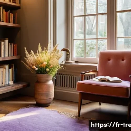 독서지도사 실무에 필요한 스킬 - **Cozy Reading Nook:** A beautifully styled, warm, and inviting reading nook, bathed in soft, diffus...