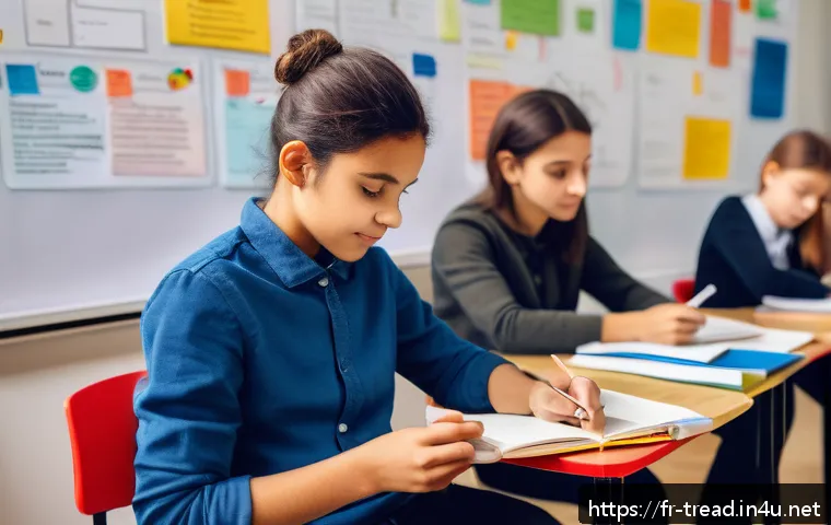 독서지도사 중점 과목 공부법 - A modern classroom scene in Paris with diverse French students actively engaged in a reading session...